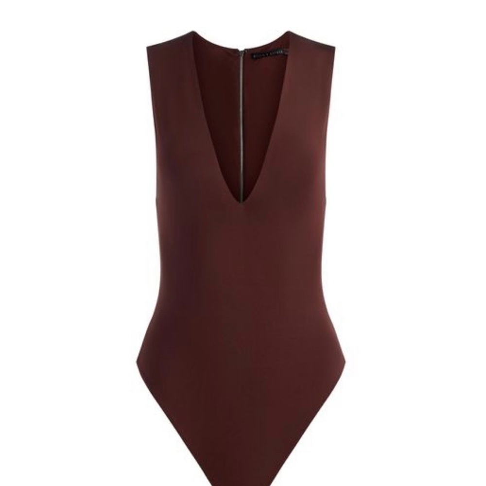 Alice + Olivia Olea Bodysuit Mocha Zip-Back Bodysuit - Chestnut Brown